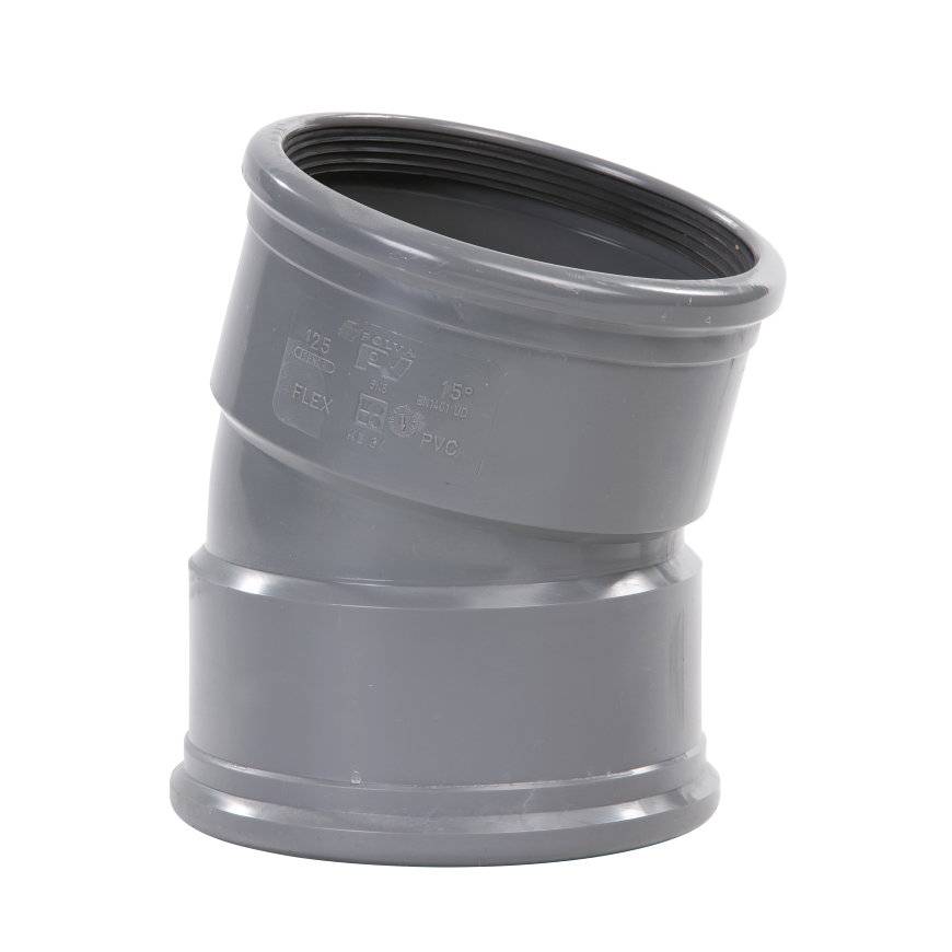 PVC bocht 15 graden 315 mm SN8 (2 x manchet) kort model