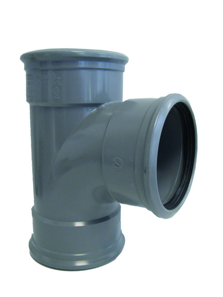 PVC T-stuk 88 graden 200 mm SN8 (3 x manchet)
