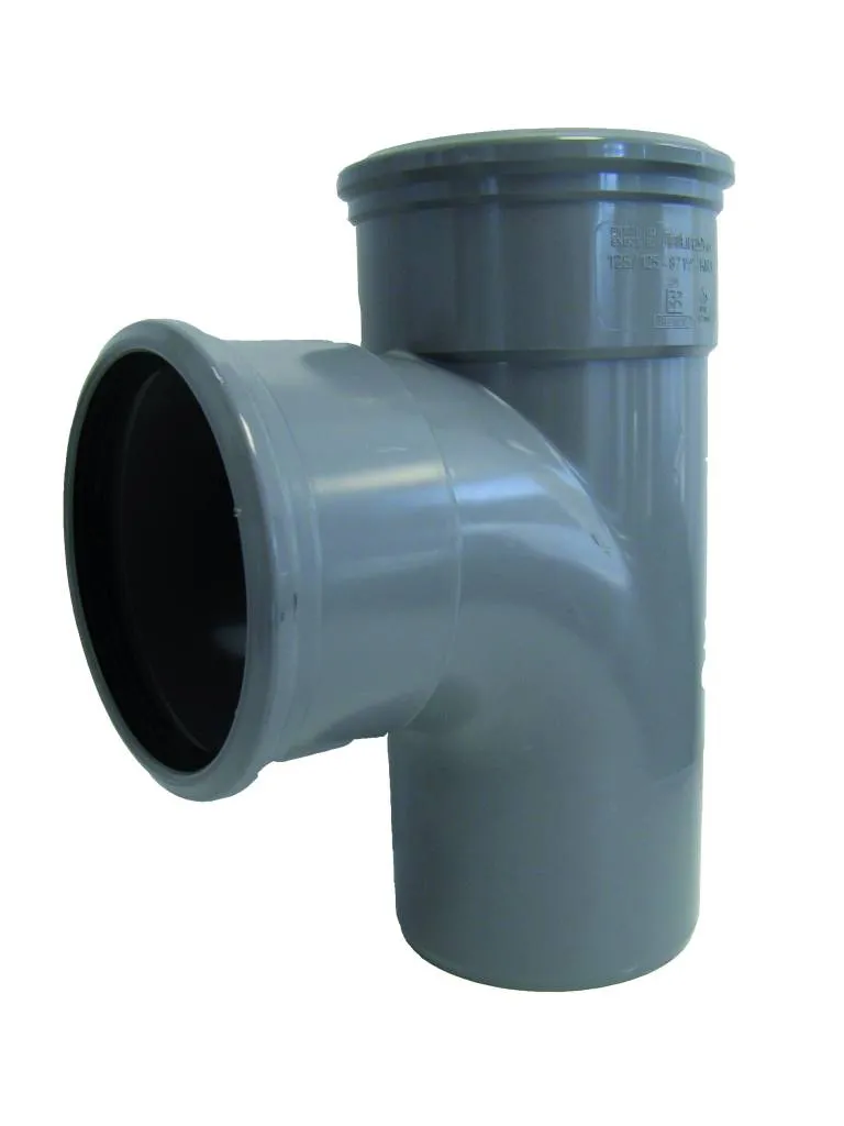 PVC T-stuk 88 graden 125 mm SN4 (2 x manchet/ 1 x spie) PVC T-stuk 88 graden 125 mm SN4 (2 x manchet/ 1 x spie)