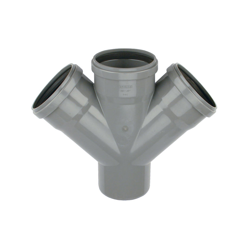 PVC T-stuk dubbel 45 graden 110 mm SN4 (3 x manchet/ 1 x spie)