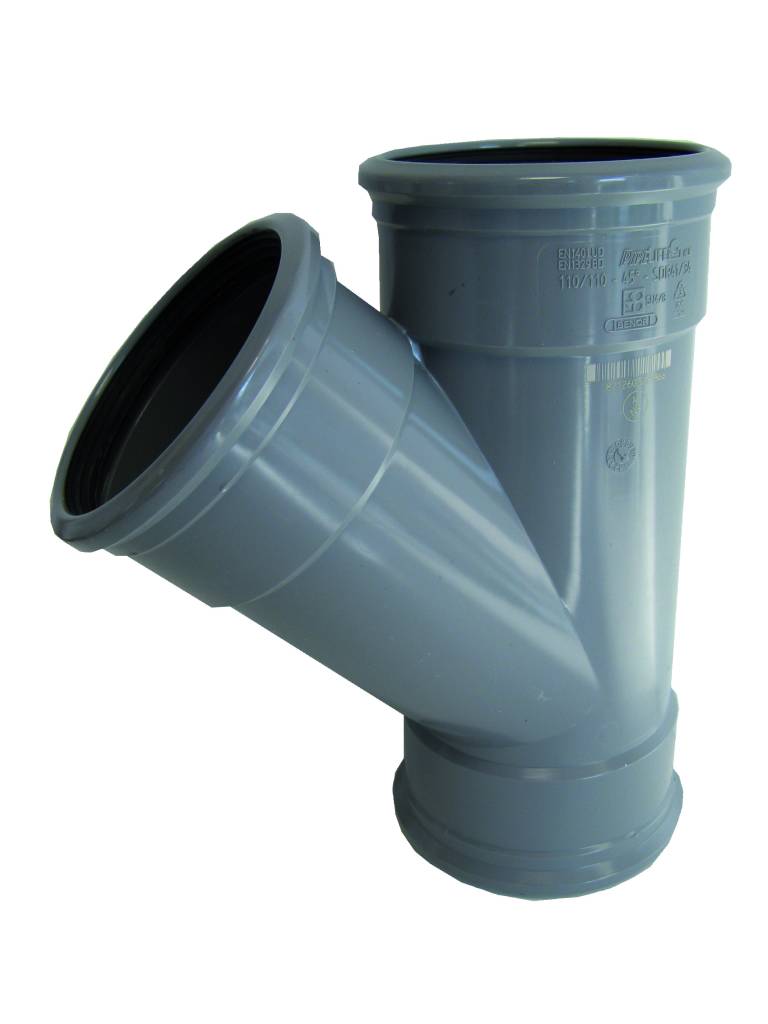PVC T-stuk 45 graden 200 mm SN8 (3 x manchet)