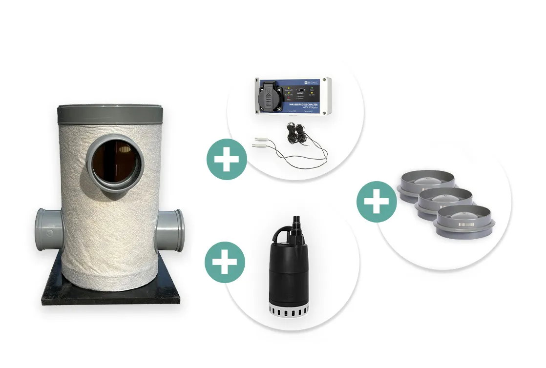 IrriTech Pompput kruipruimte met verstelbare sensoren, 3 x 125 mm | ø 315 x 600 mm (geperforeerd) IrriTech Pompput kruipruimte met verstelbare sensoren, 3 x 125 mm | ø 315 x 600 mm (geperforeerd)