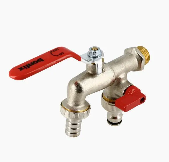 Messing kogelkraan 1/2" met dubbele tapkraan en slangtule