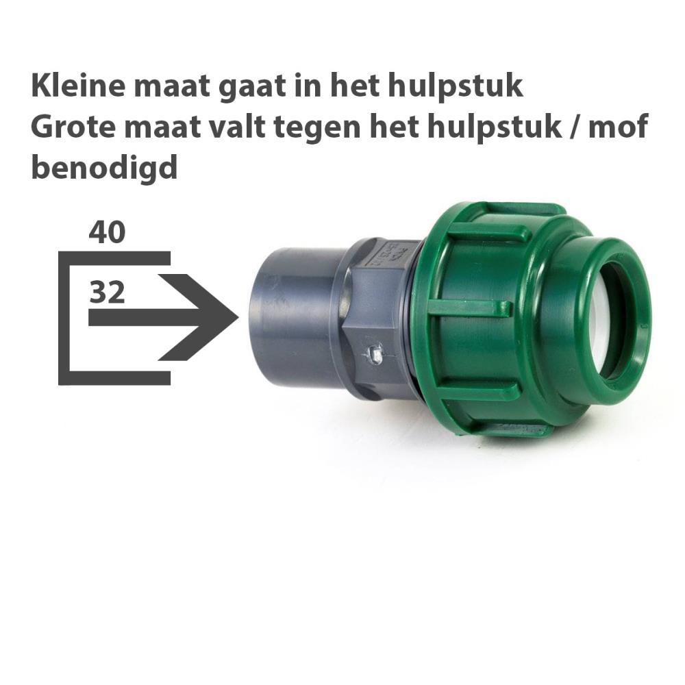 Tyleen PVC koppeling, klem / lijm, 10 bar, 32 x 32/40 mm