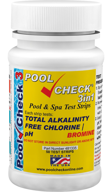 Poolcheck pH, chloor, alkaliniteit 3 in 1 teststrips - 50 strips