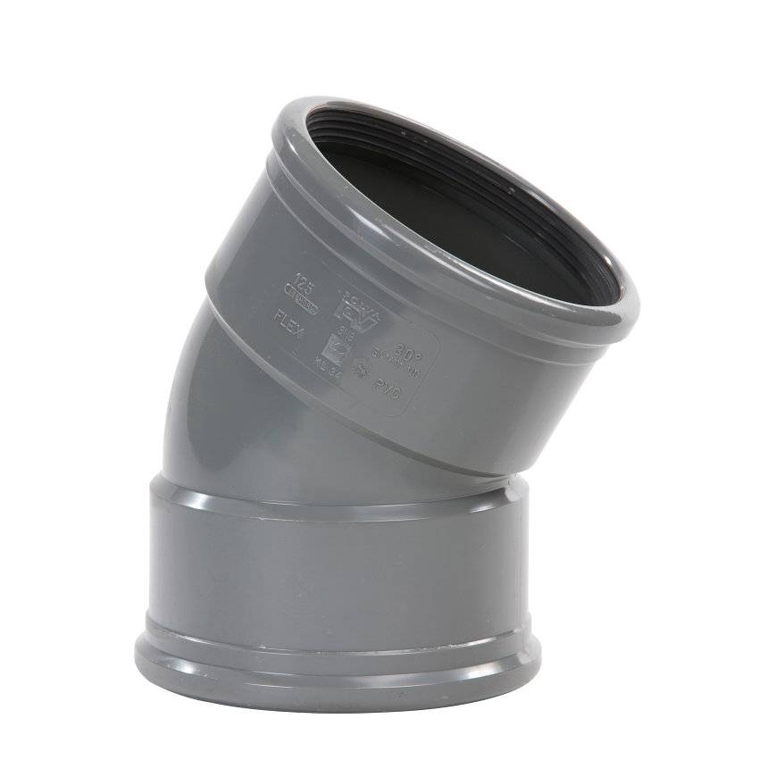 PVC bocht 30 graden 125 mm SN4 (2 x manchet)