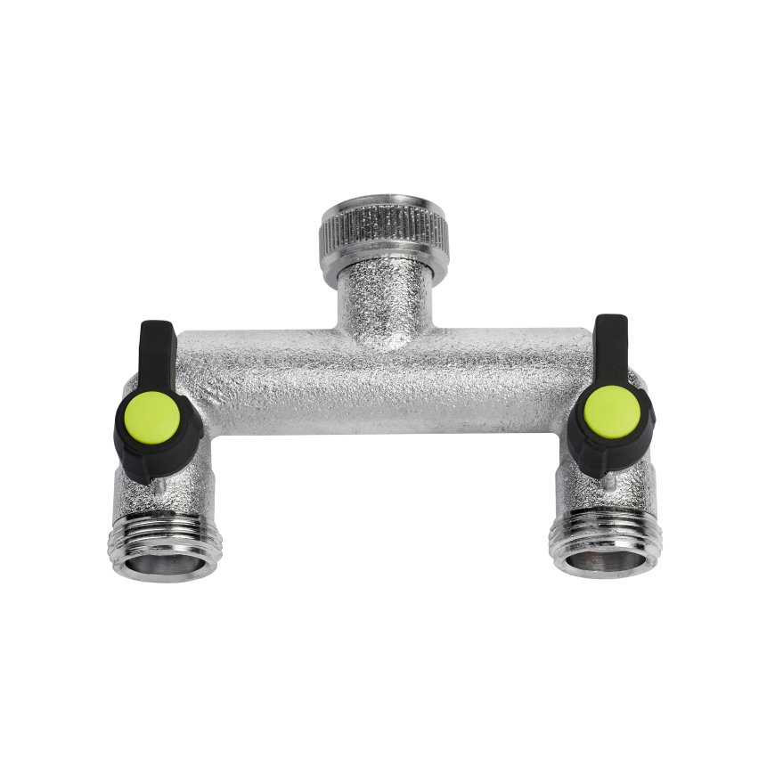 Waterverdeler, messing verchroomd 2 aftakkingen 3/4’’