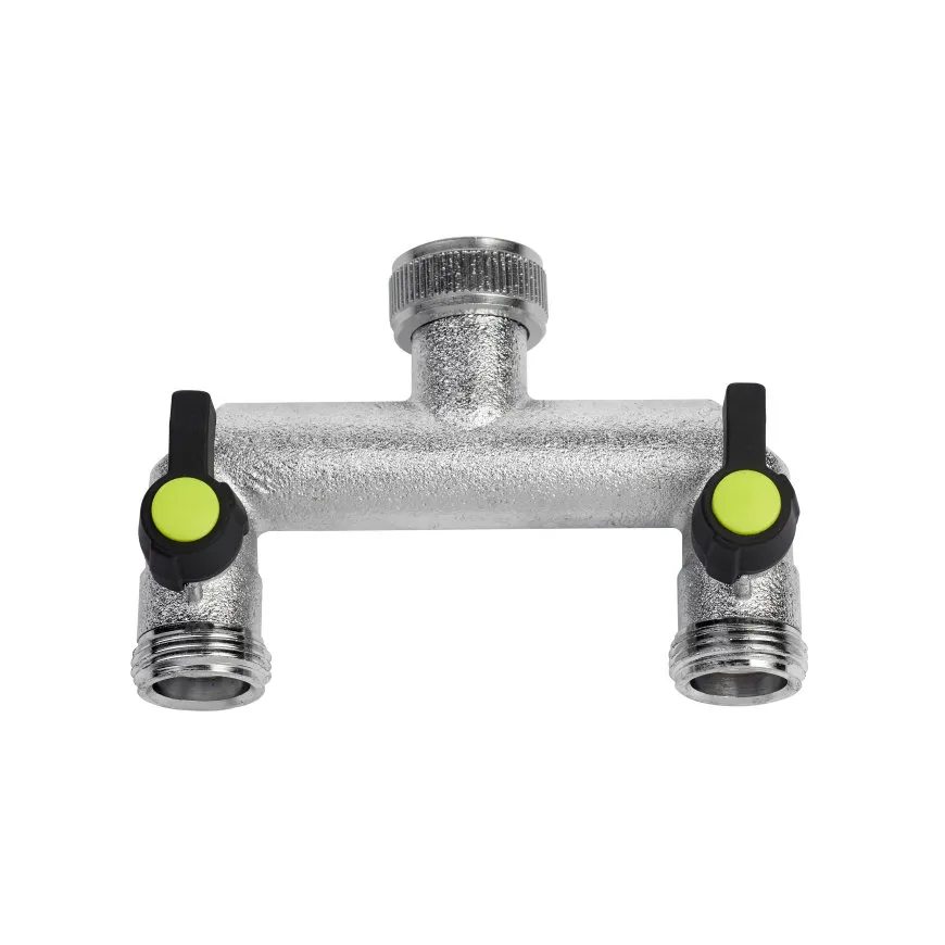 Waterverdeler, messing verchroomd 2 aftakkingen 3/4’’