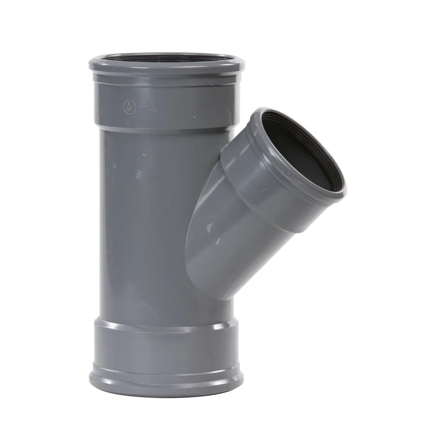 PVC verloop T-stuk 45 graden 160 x 125 mm SN4 (3 x manchet) PVC verloop T-stuk 45 graden 160 x 125 mm SN4 (3 x manchet)