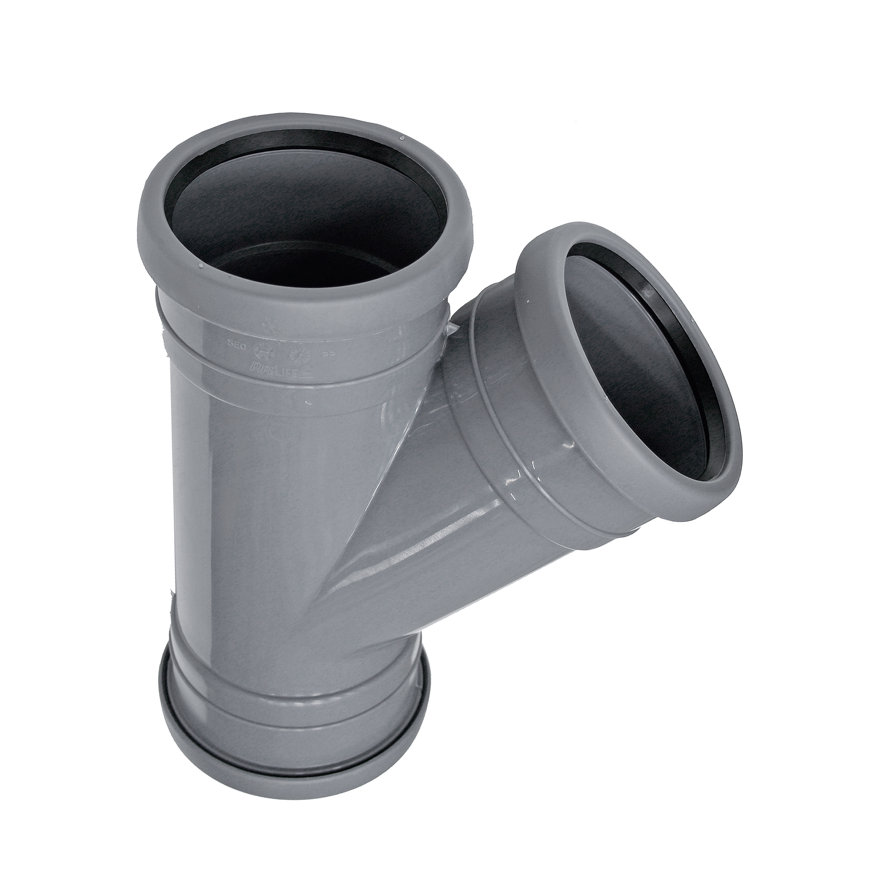 PP T-stuk 45 graden 75 mm (3 x manchet)