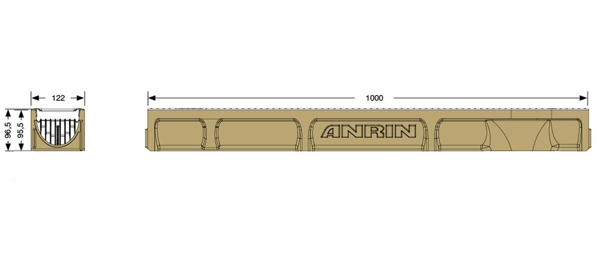 Anrin Self-100 Smart lijngoot polyesterbeton met gegalv. sleufrooster 100 x 9,6 cm