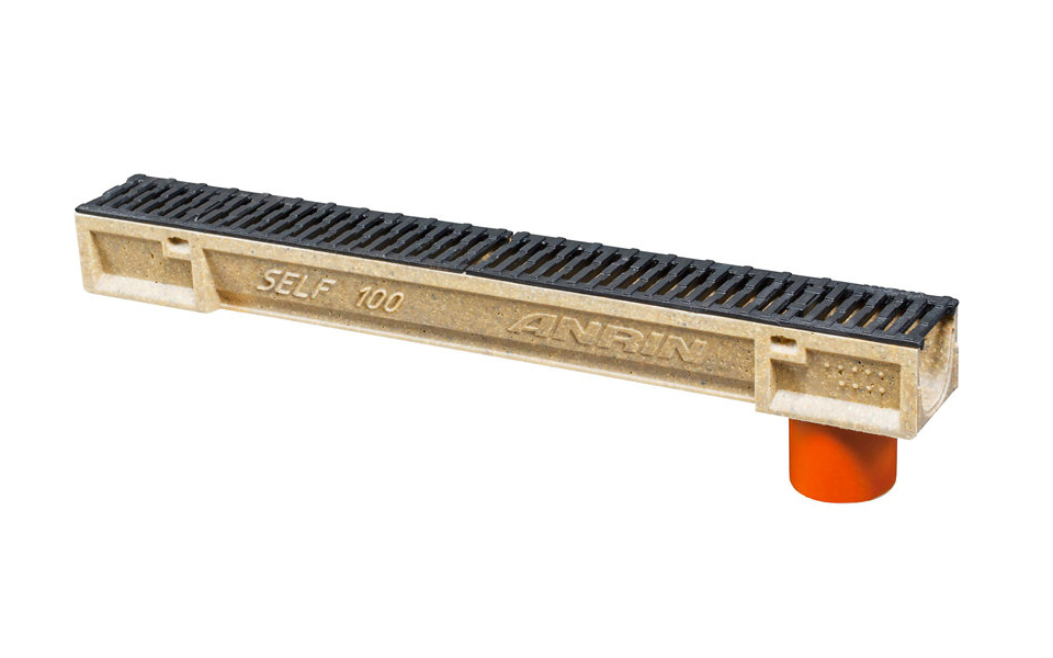 Anrin Self-100 Smart lijngoot met gietijzeren sleufrooster en uitloop 100 x 12,2 x 10,1 cm
